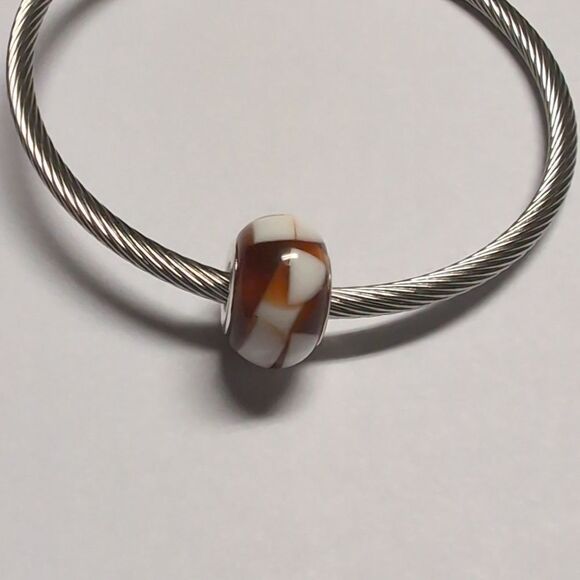Brown and‎ White Charm for Pandora Style Bracelet - Picture 1 of 5